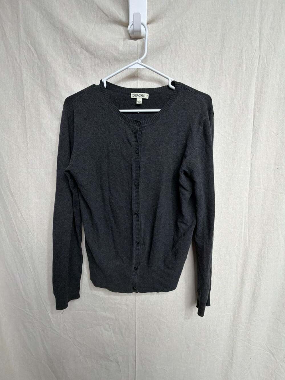 Cherokee Cardigan Sweater Size L Dark Gray Cotton Blend